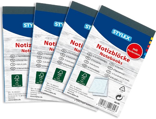 Stylex Notitieblok A7 Ruit 4 Stuks