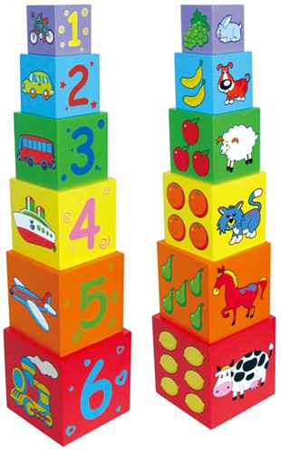 Viga Toys Cubes à empiler en bois 6 pièces. 1+