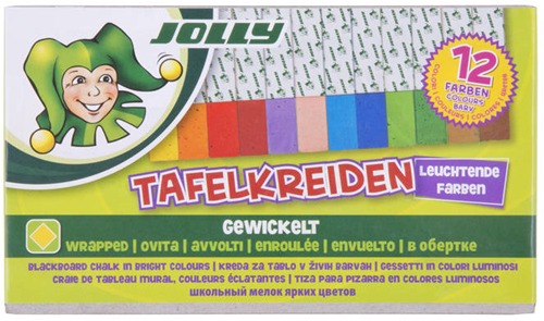 Jolly Jolly Tafelkreide, quadratisch, leuchtende Farben, 12 Stück