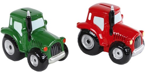 Kids Globe Spaarpot Aardewerk Tractor  Rood